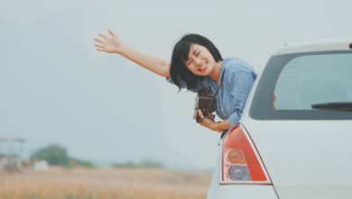 happy woman travelling